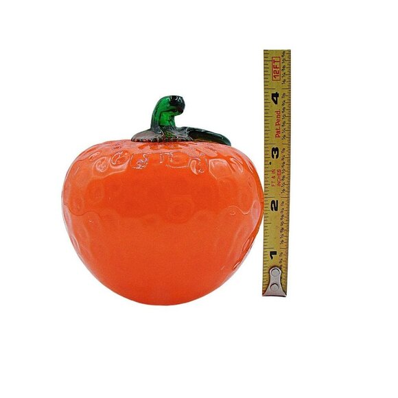 Vintage Murano Glass Orange Fruit Decor Stem Leaf Dimples Bright Orange 3x3" - Picture 8 of 12